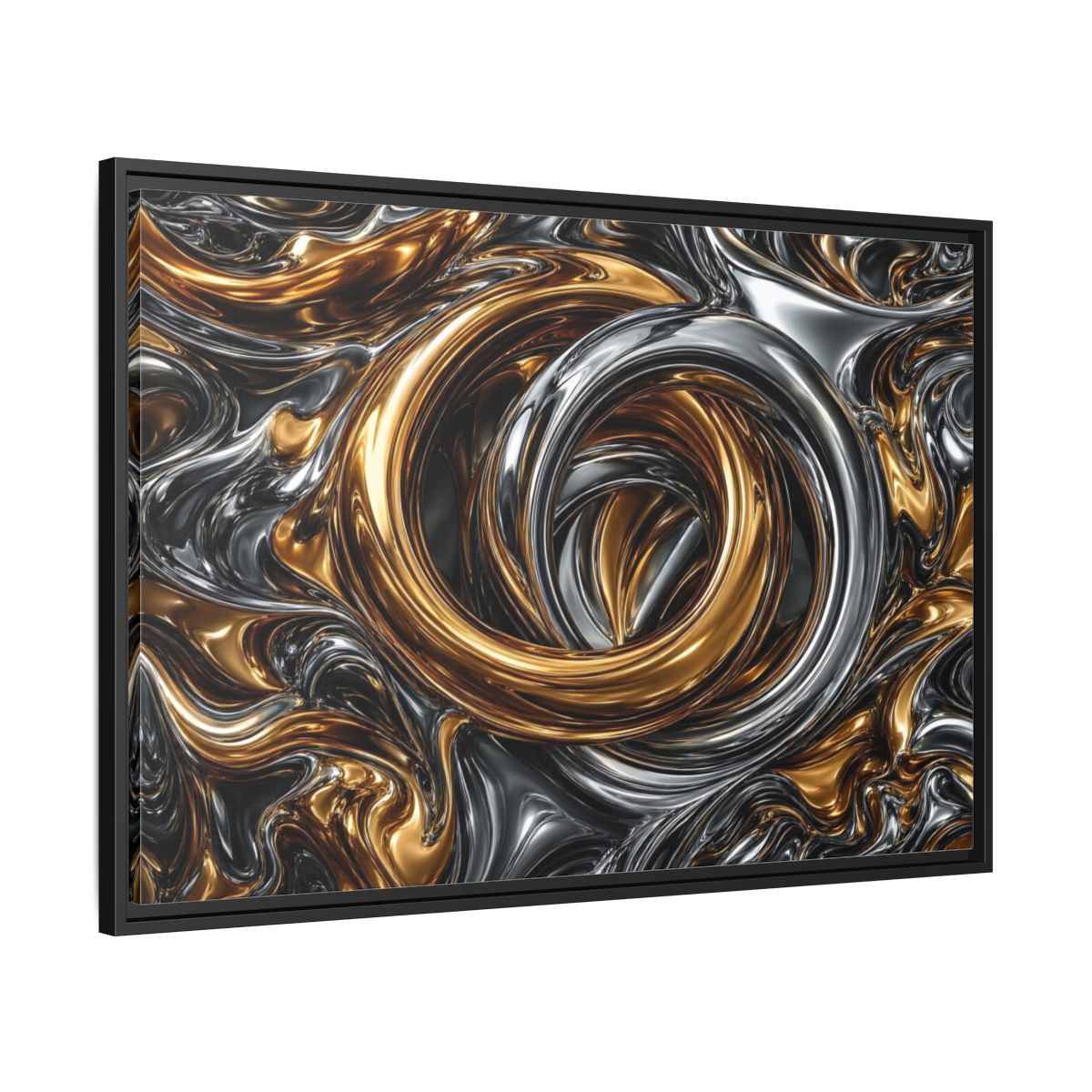 Side Mockup 13. Abstract Metallic Swirls Gold And Silver shown as stretched canvas wall art
