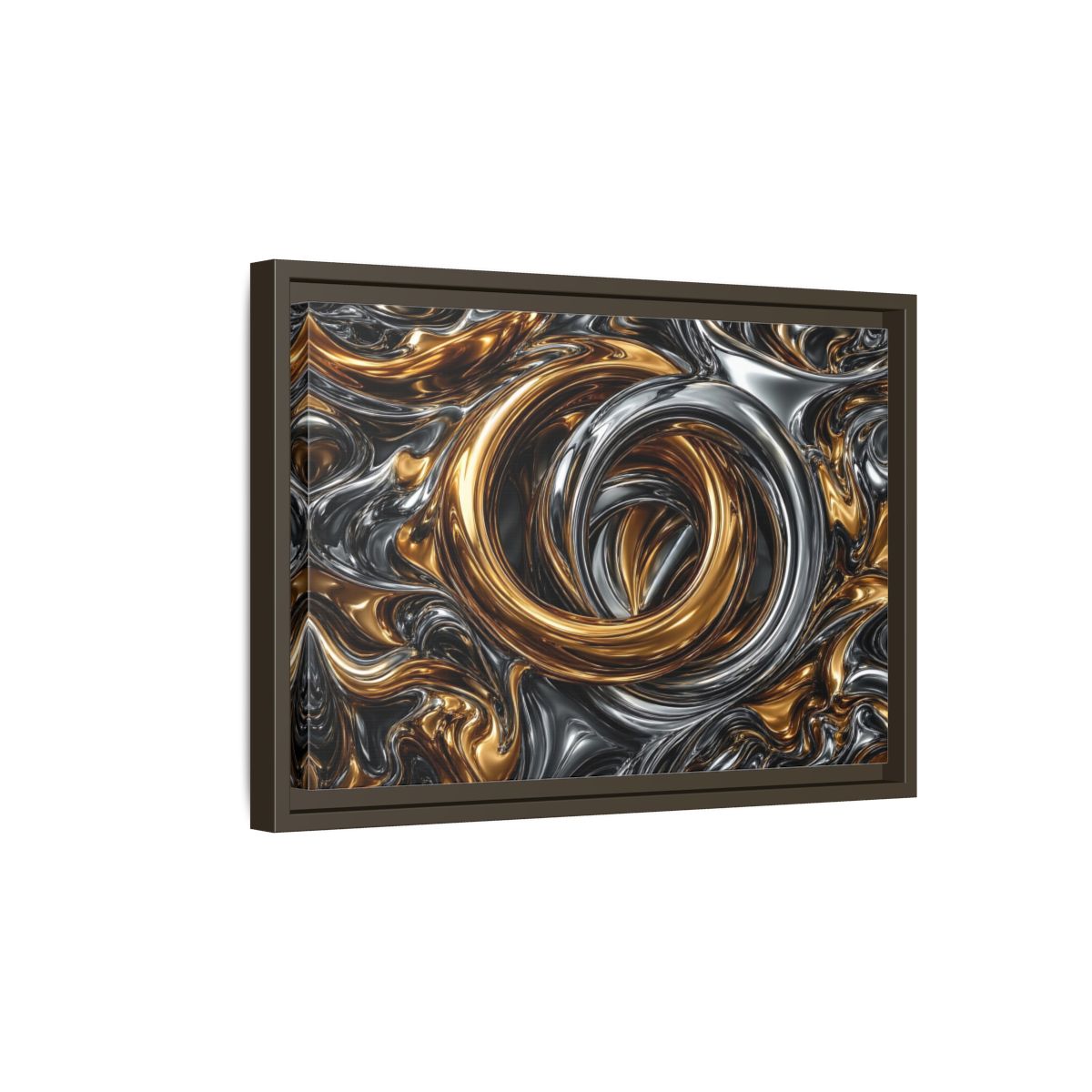 Side Mockup 5. Abstract Metallic Swirls Gold And Silver shown as stretched canvas wall art