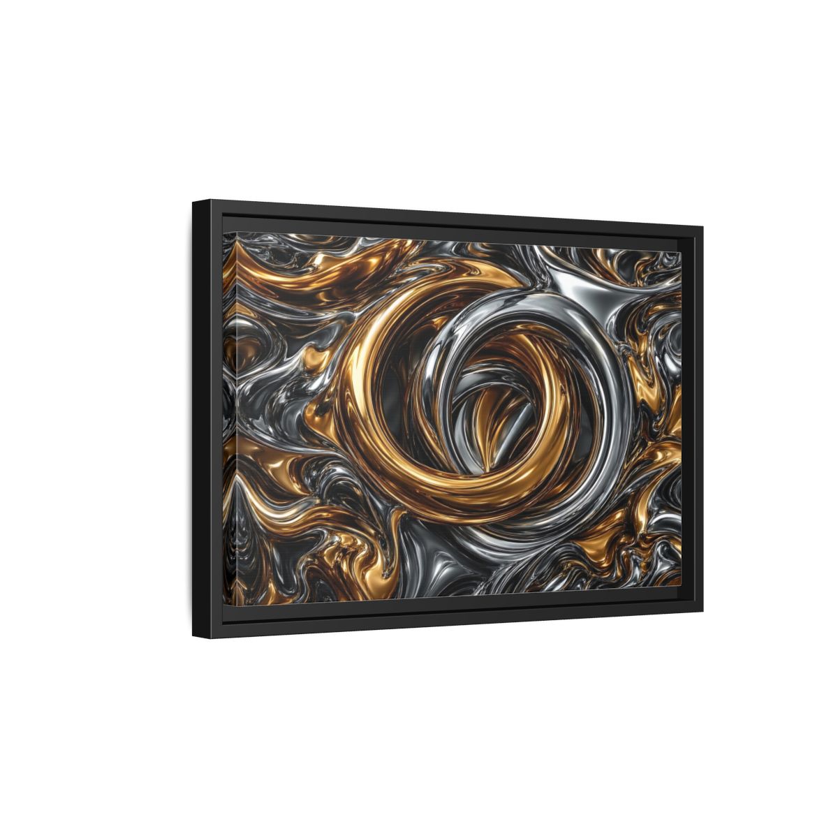 Side Mockup 6. Abstract Metallic Swirls Gold And Silver shown as stretched canvas wall art