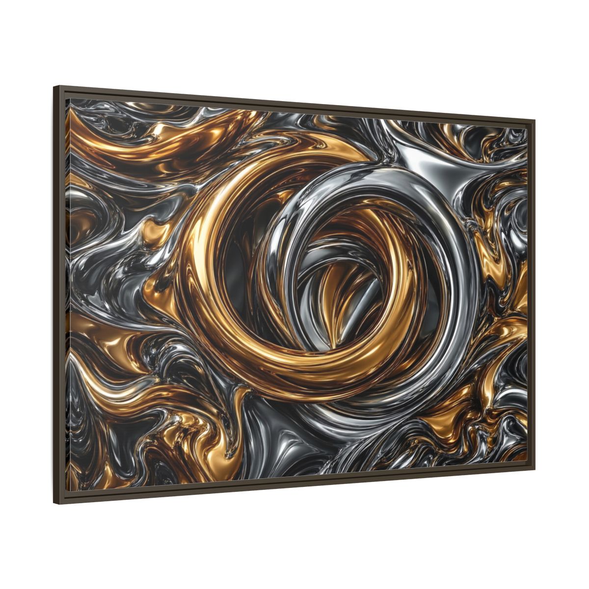 Side Mockup 8. Abstract Metallic Swirls Gold And Silver shown as stretched canvas wall art