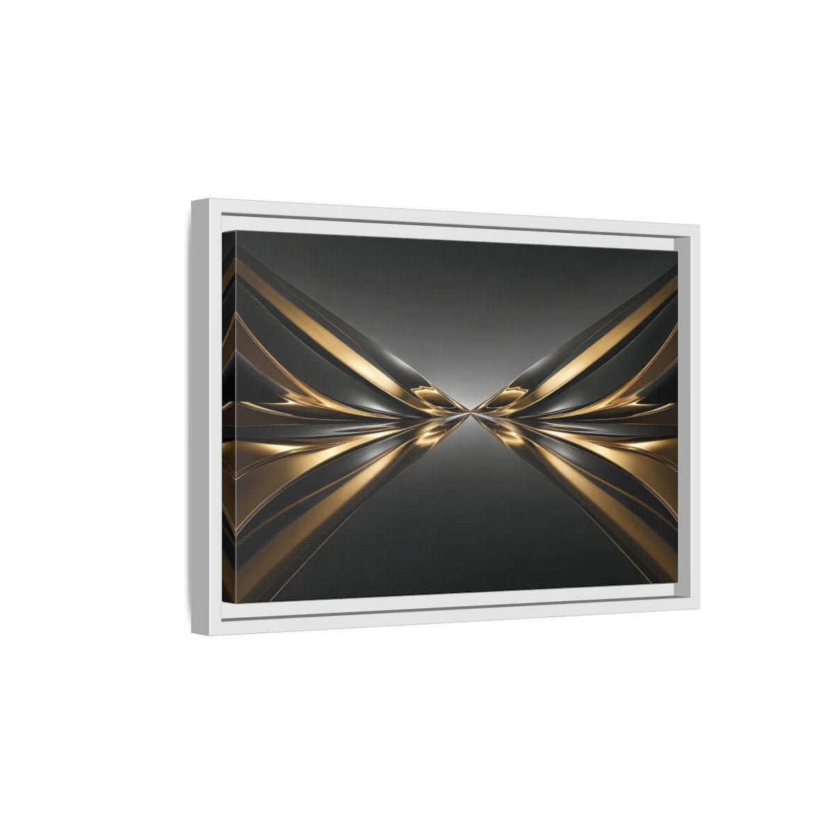 Side Mockup 4. Abstract Metallic Waves Black And Gold Abstract shown as stretched canvas wall art