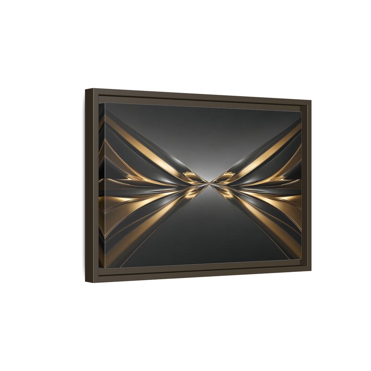 Side Mockup 5. Abstract Metallic Waves Black And Gold Abstract shown as stretched canvas wall art