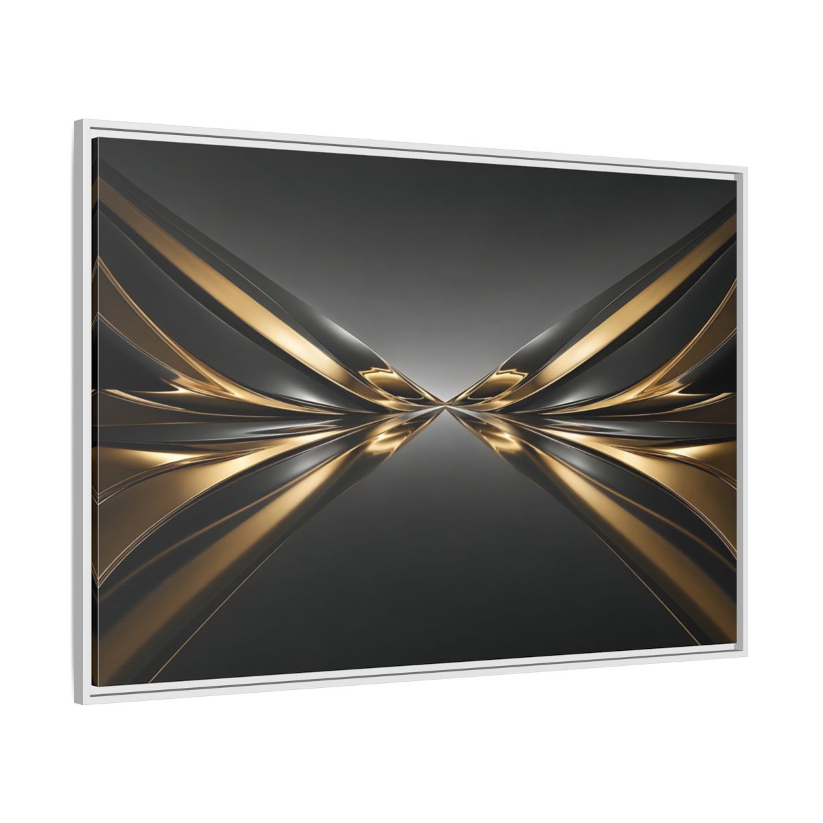 Side Mockup 7. Abstract Metallic Waves Black And Gold Abstract shown as stretched canvas wall art