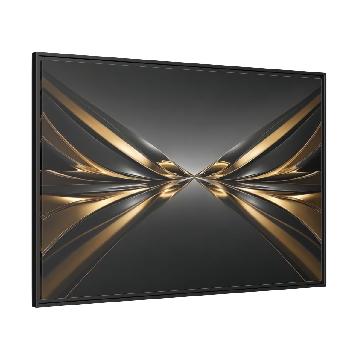 Side Mockup 12. Abstract Metallic Waves Black And Gold Abstract shown as stretched canvas wall art