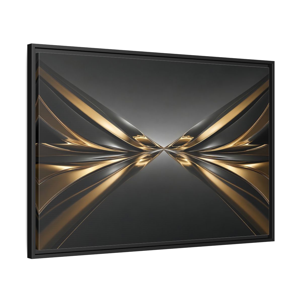 Side Mockup 13. Abstract Metallic Waves Black And Gold Abstract shown as stretched canvas wall art