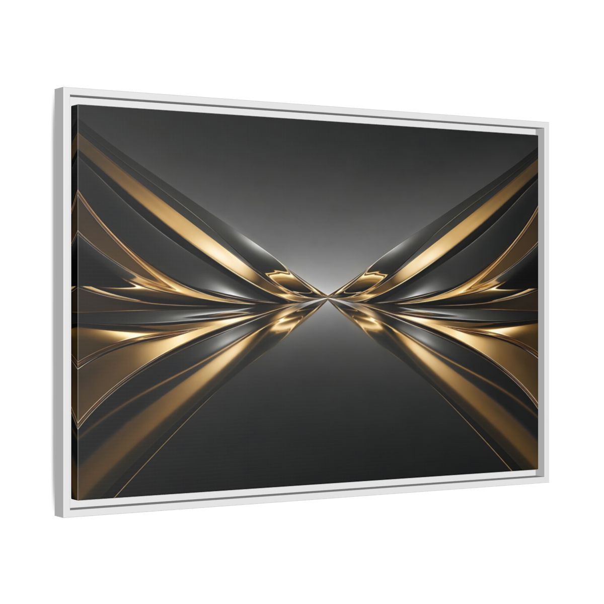 Side Mockup 9. Abstract Metallic Waves Black And Gold Abstract shown as stretched canvas wall art