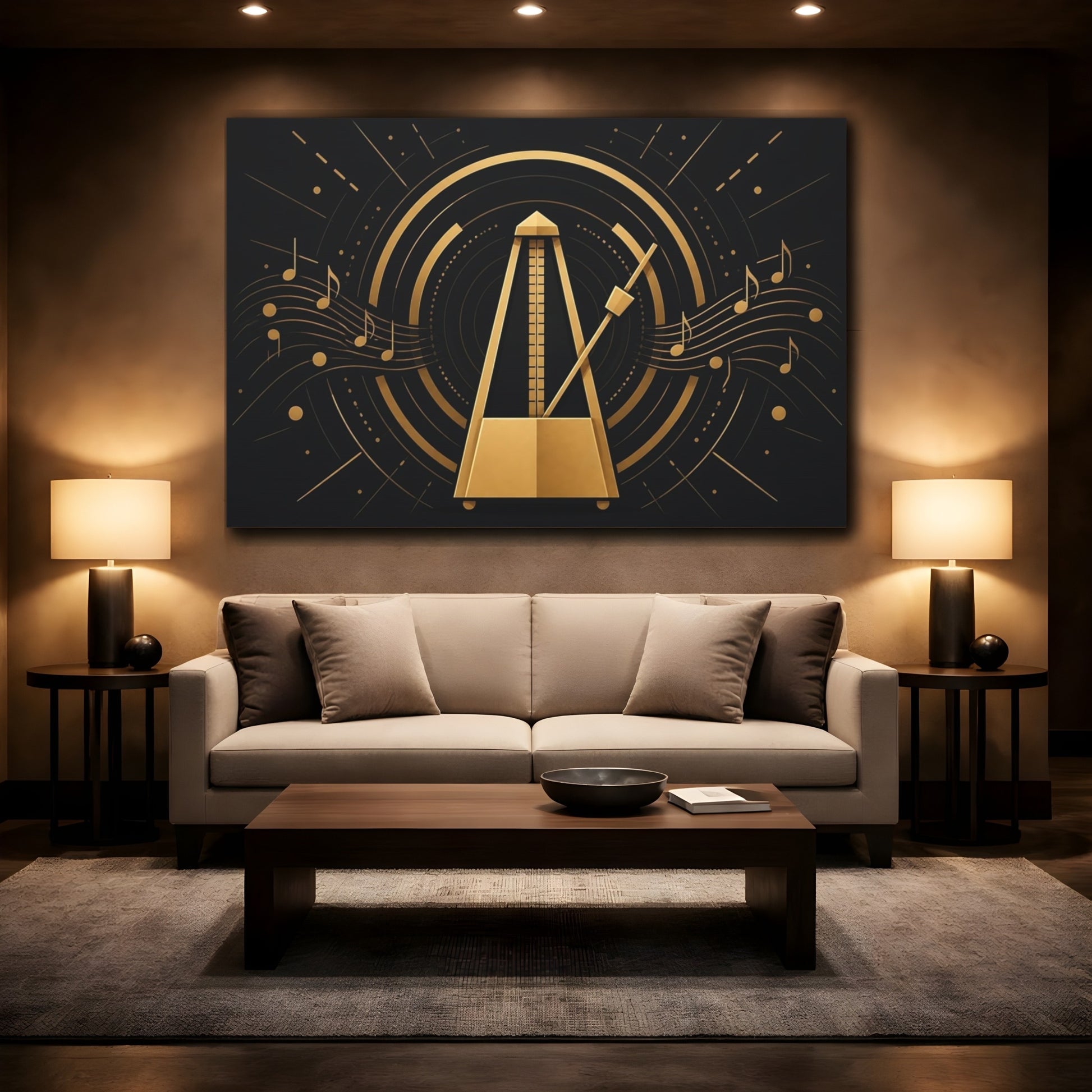 Mockup 2. Abstract Metronome Golden Metronome shown as canvas print