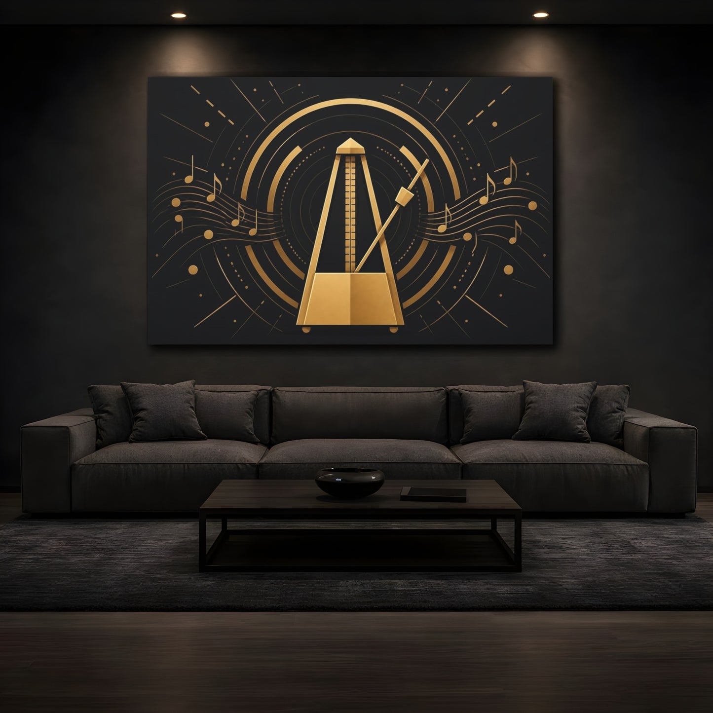 Mockup 3. Abstract Metronome Golden Metronome shown as canvas print
