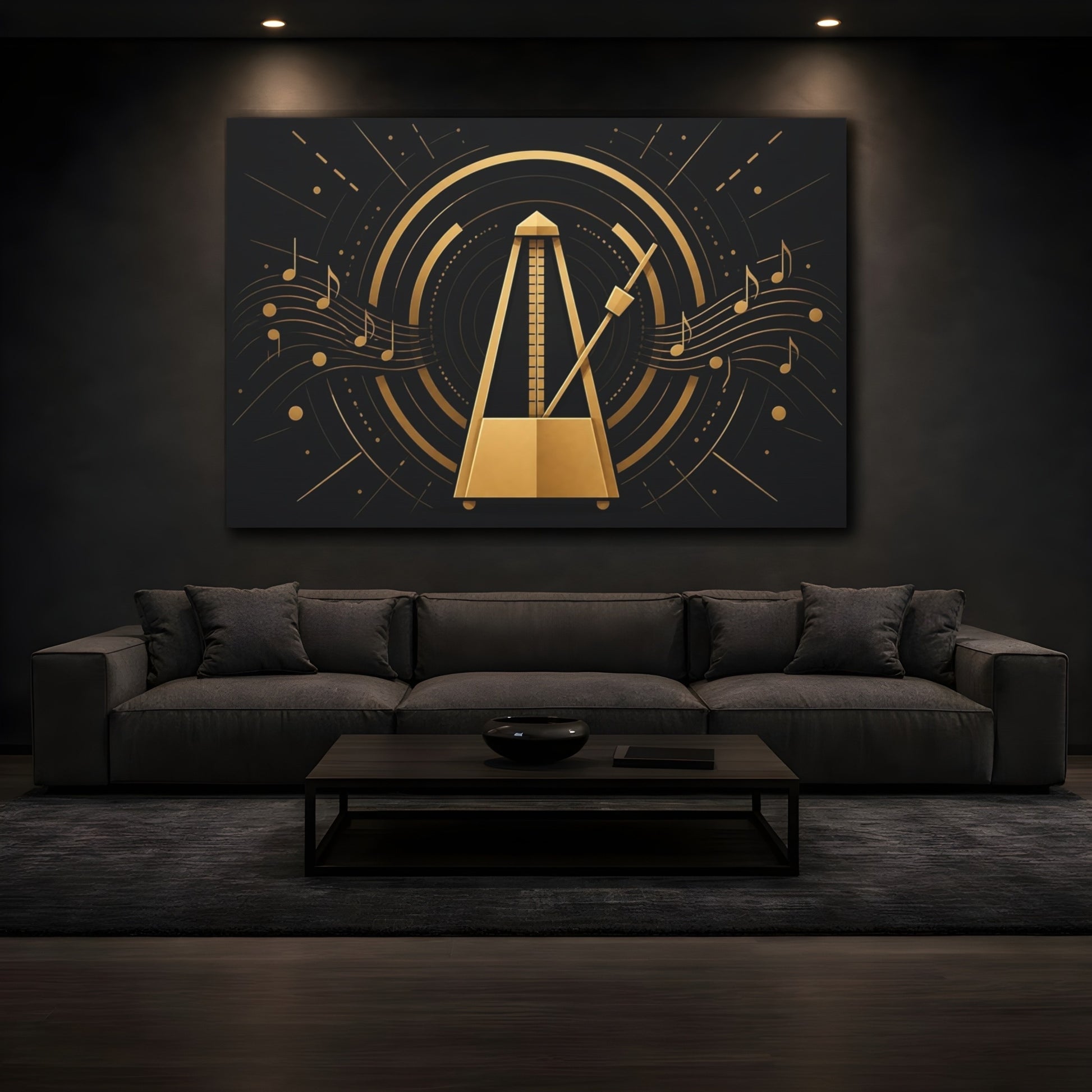 Mockup 3. Abstract Metronome Golden Metronome shown as canvas print