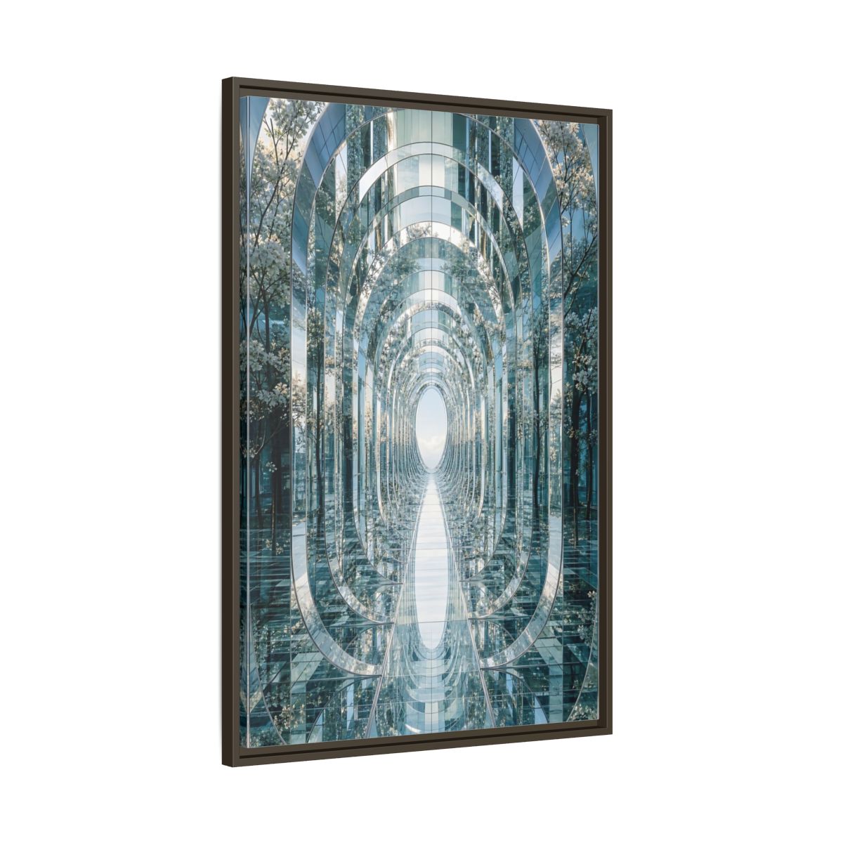 Abstract Mirrored Tunnel Trees Framed Canvas Wall Art - Living Room, Above Sofa, Silver shown as canvas wall art
