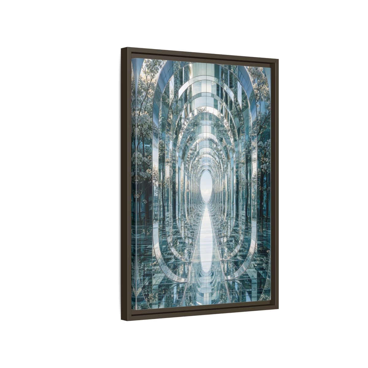 Abstract Mirrored Tunnel Trees Framed Canvas Wall Art - Living Room, Above Sofa, Silver shown as canvas wall art