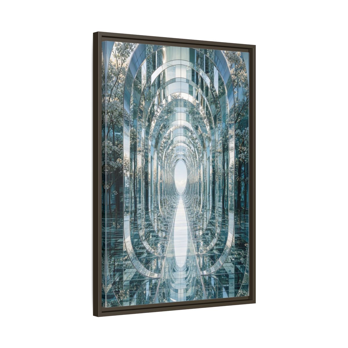 Abstract Mirrored Tunnel Trees Framed Canvas Wall Art - Living Room, Above Sofa, Silver shown as canvas wall art