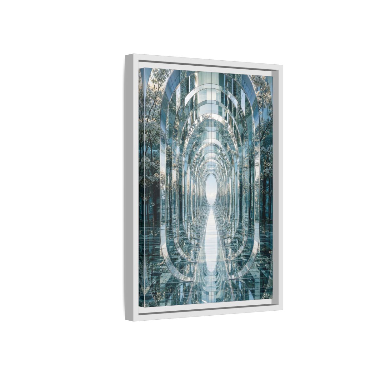 Abstract Mirrored Tunnel Trees Framed Canvas Wall Art - Living Room, Above Sofa, Silver shown as canvas wall art