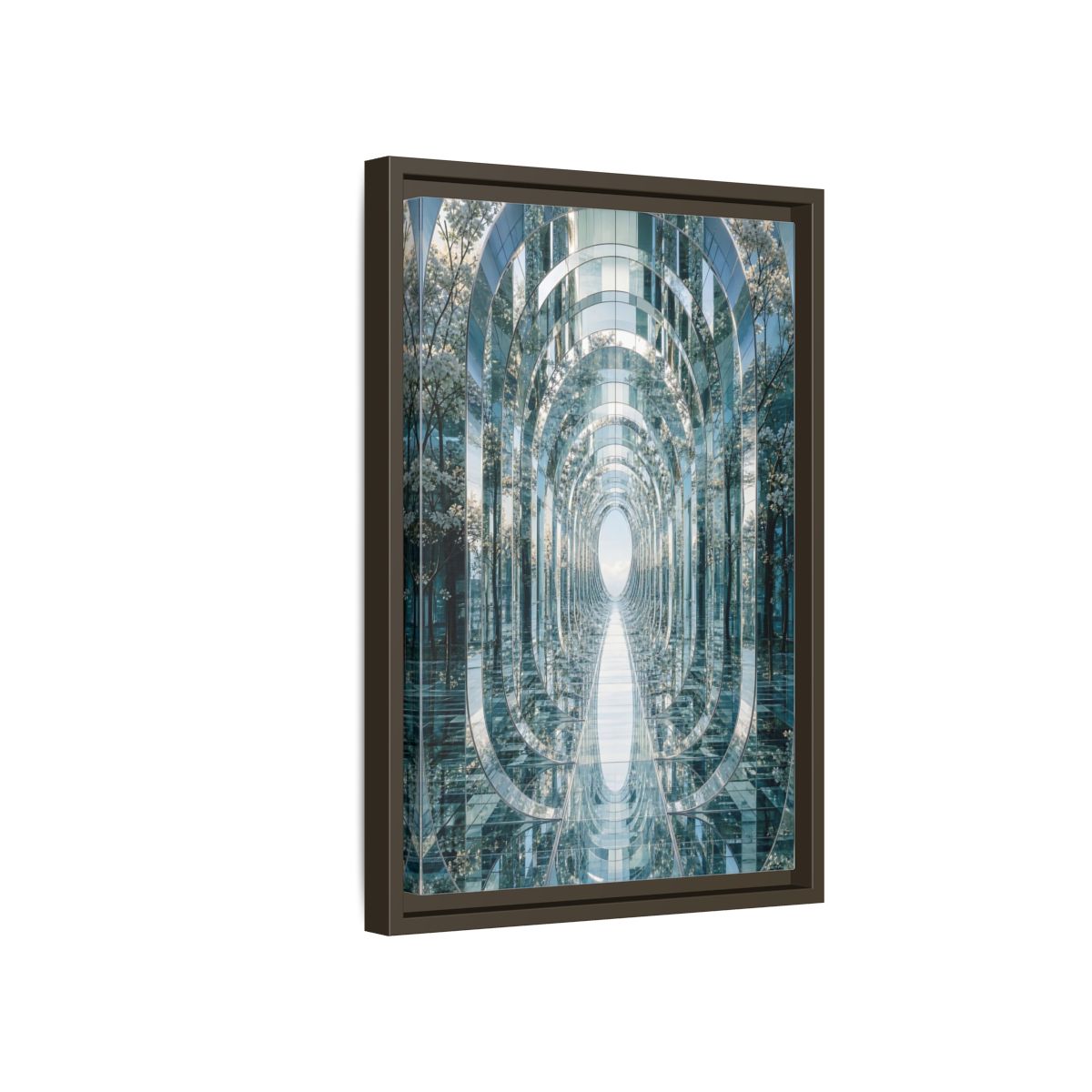 Abstract Mirrored Tunnel Trees Framed Canvas Wall Art - Living Room, Above Sofa, Silver shown as canvas wall art