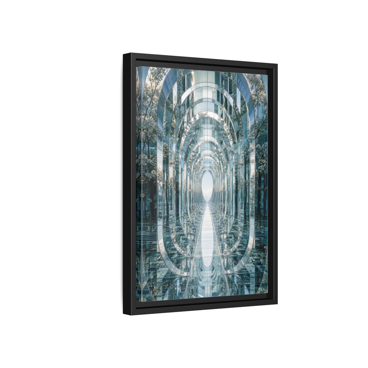 Abstract Mirrored Tunnel Trees Framed Canvas Wall Art - Living Room, Above Sofa, Silver shown as canvas wall art