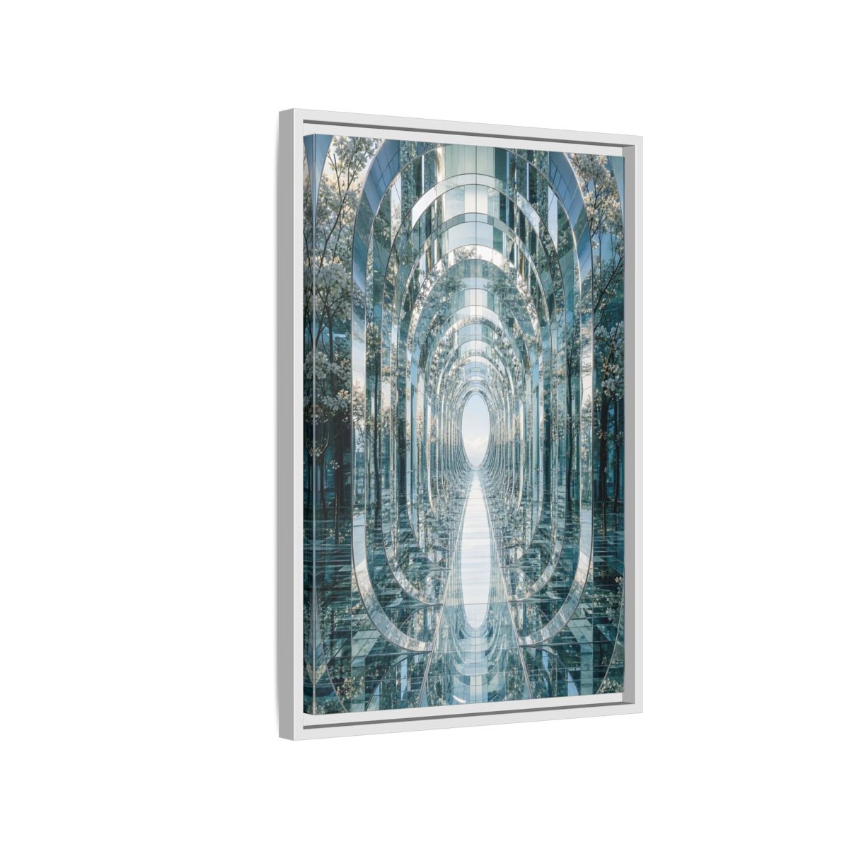 Abstract Mirrored Tunnel Trees Framed Canvas Wall Art - Living Room, Above Sofa, Silver shown as canvas wall art