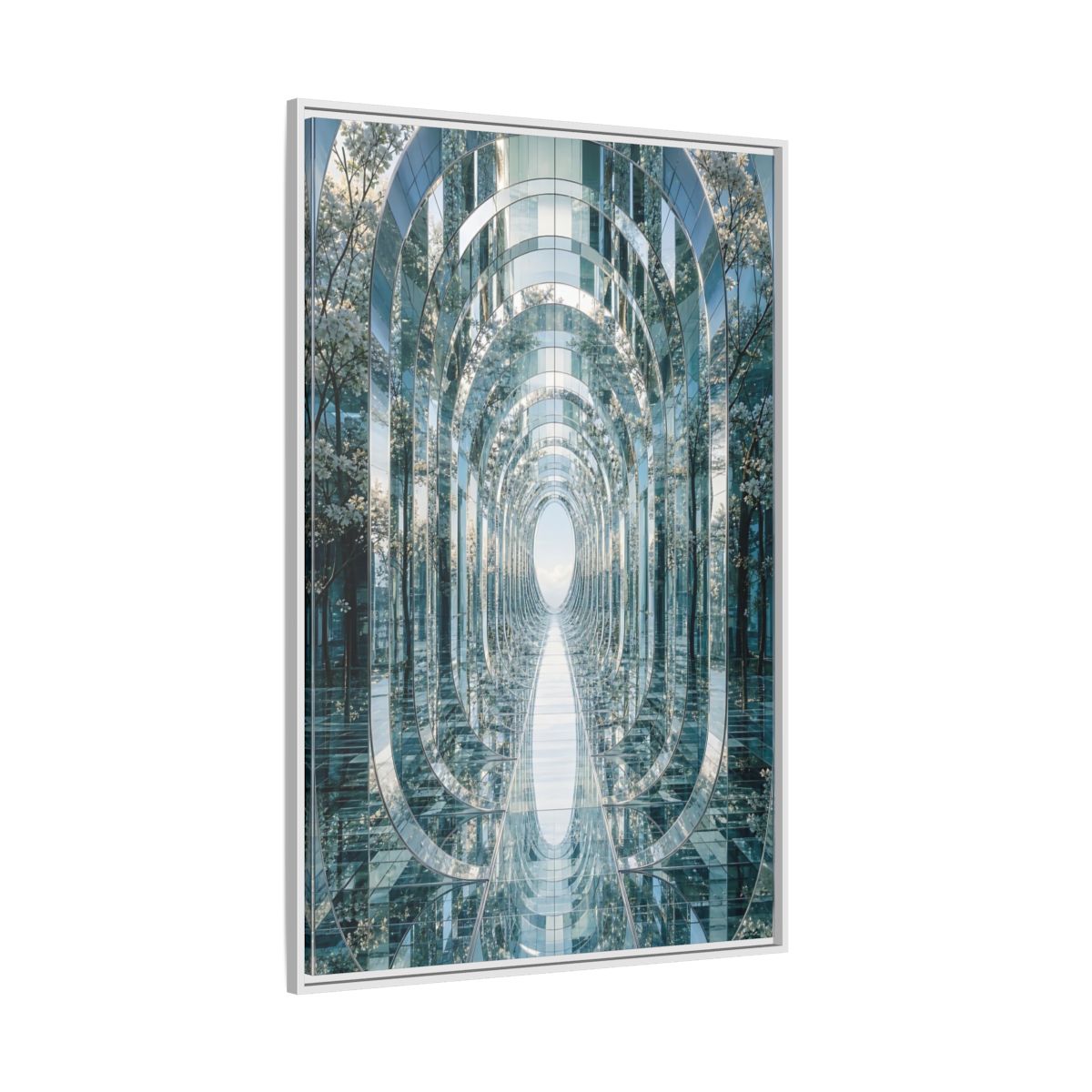 Abstract Mirrored Tunnel Trees Framed Canvas Wall Art - Living Room, Above Sofa, Silver shown as canvas wall art