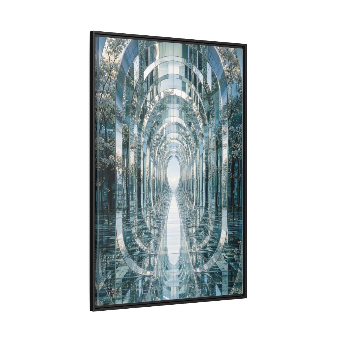 Abstract Mirrored Tunnel Trees Framed Canvas Wall Art - Living Room, Above Sofa, Silver shown as canvas wall art
