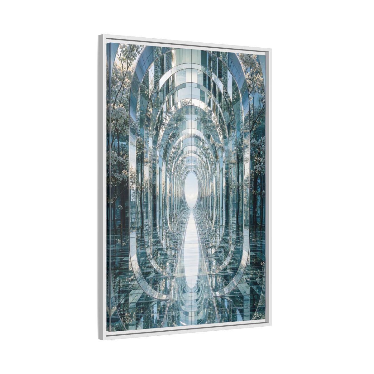 Abstract Mirrored Tunnel Trees Framed Canvas Wall Art - Living Room, Above Sofa, Silver shown as canvas wall art