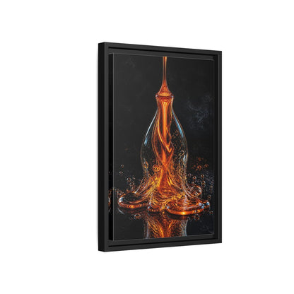 Abstract Molten Liquid Orange Framed Canvas Wall Art - Modern Living Room Above Fireplace shown as canvas wall art
