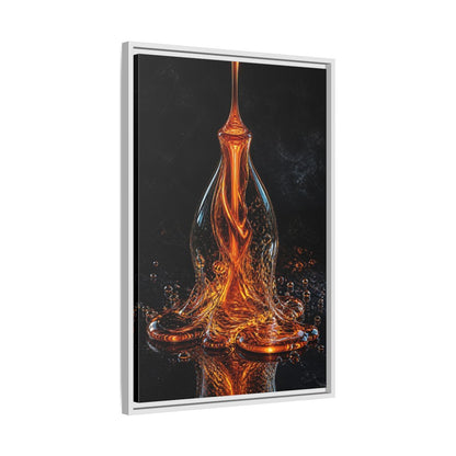 Abstract Molten Liquid Orange Framed Canvas Wall Art - Modern Living Room Above Fireplace shown as canvas wall art