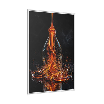 Abstract Molten Liquid Orange Framed Canvas Wall Art - Modern Living Room Above Fireplace shown as canvas wall art