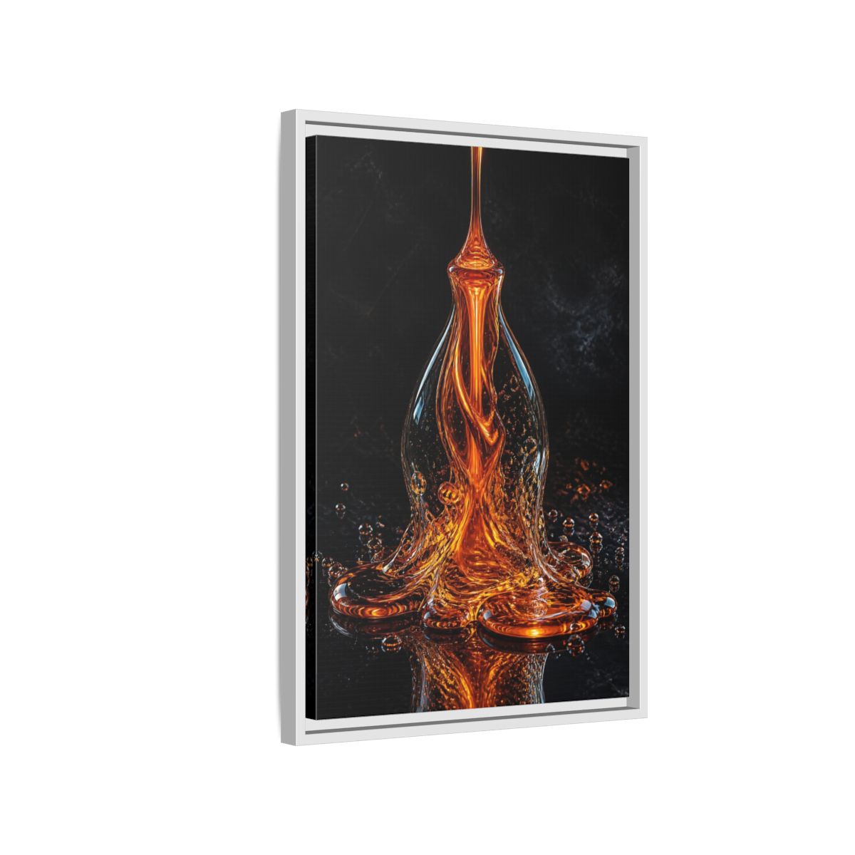 Side Mockup 1. Abstract Molten Liquid Orange Molten Liquid shown as stretched canvas wall art