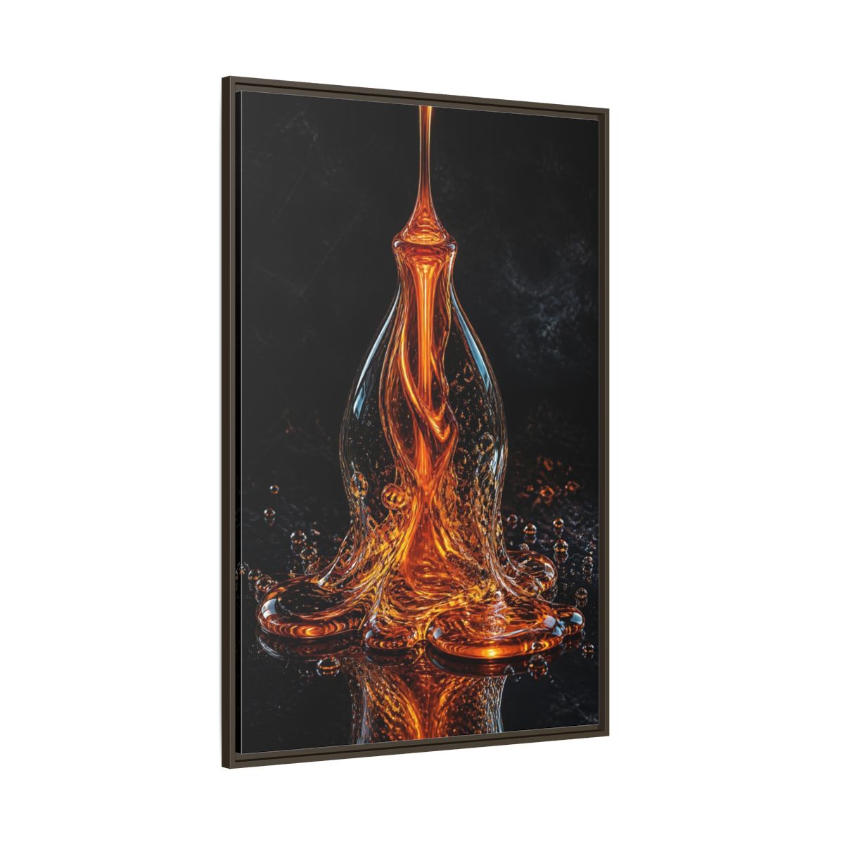 Side Mockup 8. Abstract Molten Liquid Orange Molten Liquid shown as stretched canvas wall art