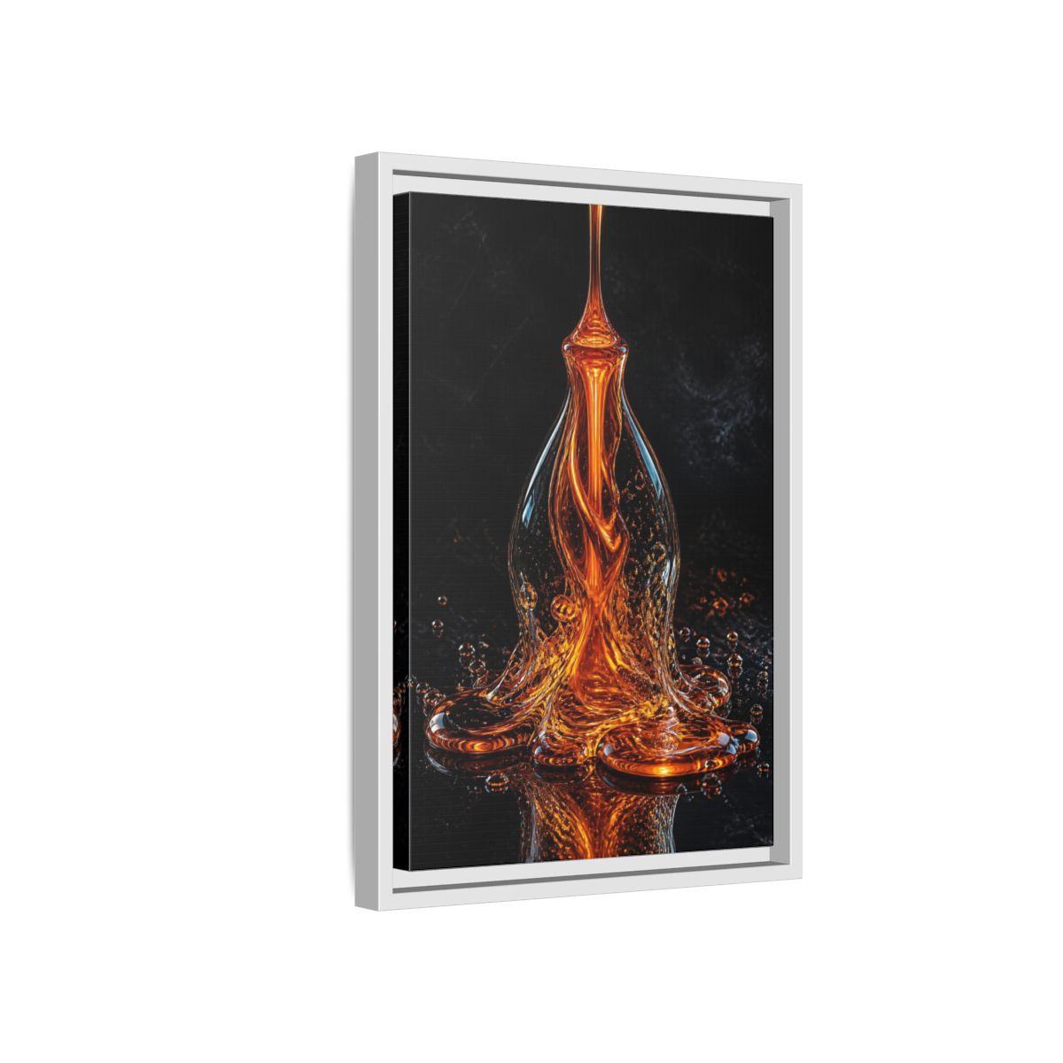 Side Mockup 4. Abstract Molten Liquid Orange Molten Liquid shown as stretched canvas wall art