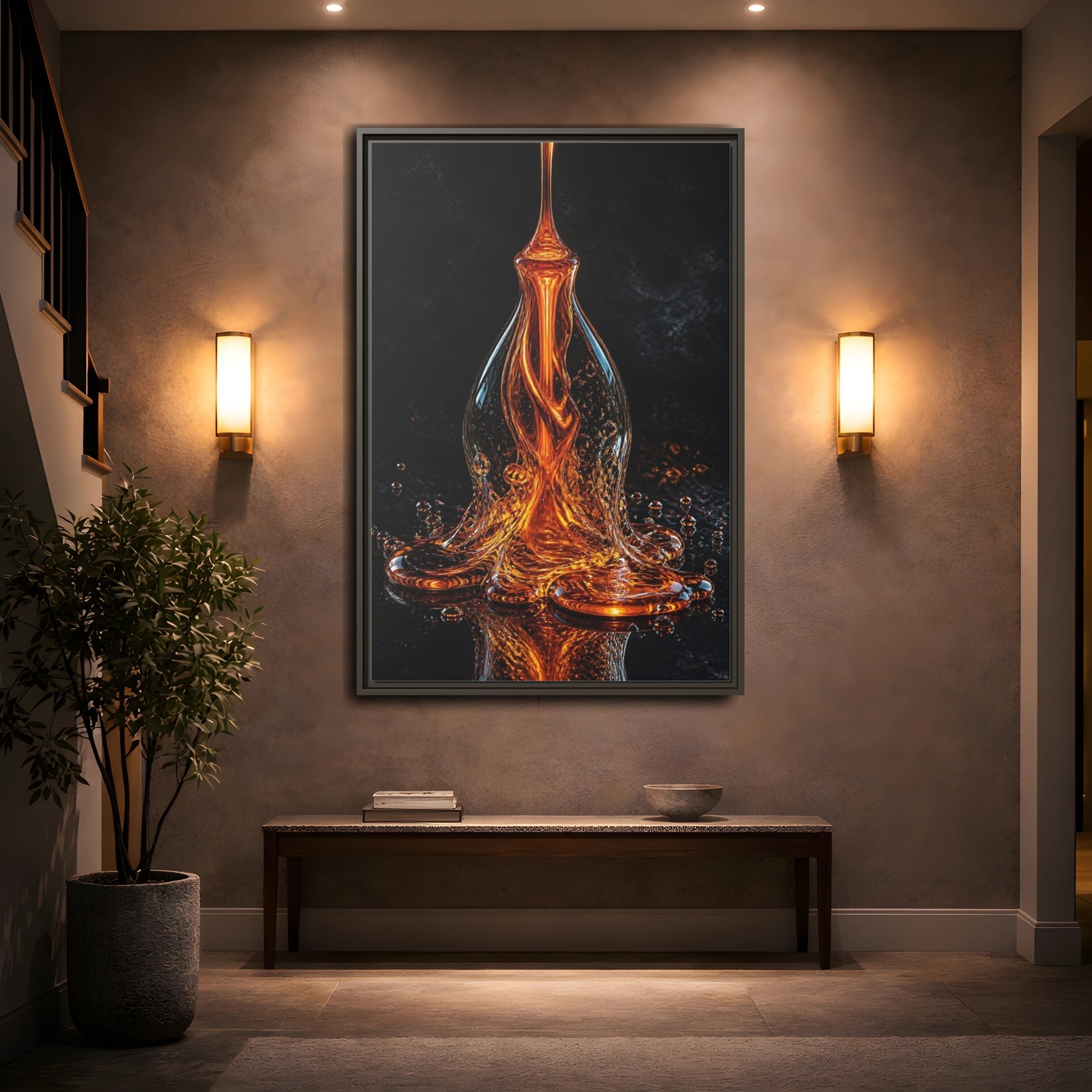 Mockup 2. Abstract Molten Liquid Orange Molten Liquid shown as stretched canvas wall art