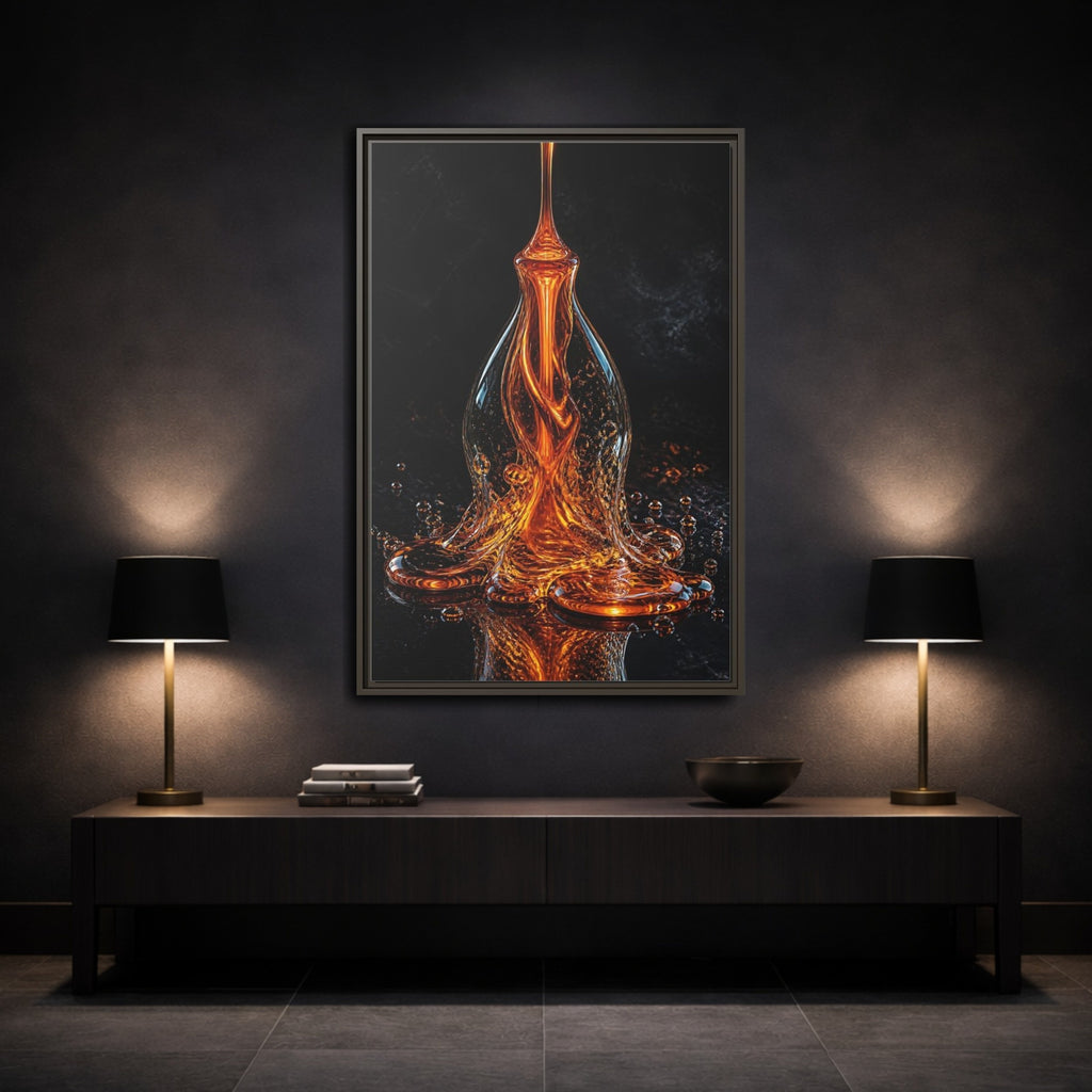 Mockup 3. Abstract Molten Liquid Orange Molten Liquid shown as stretched canvas wall art