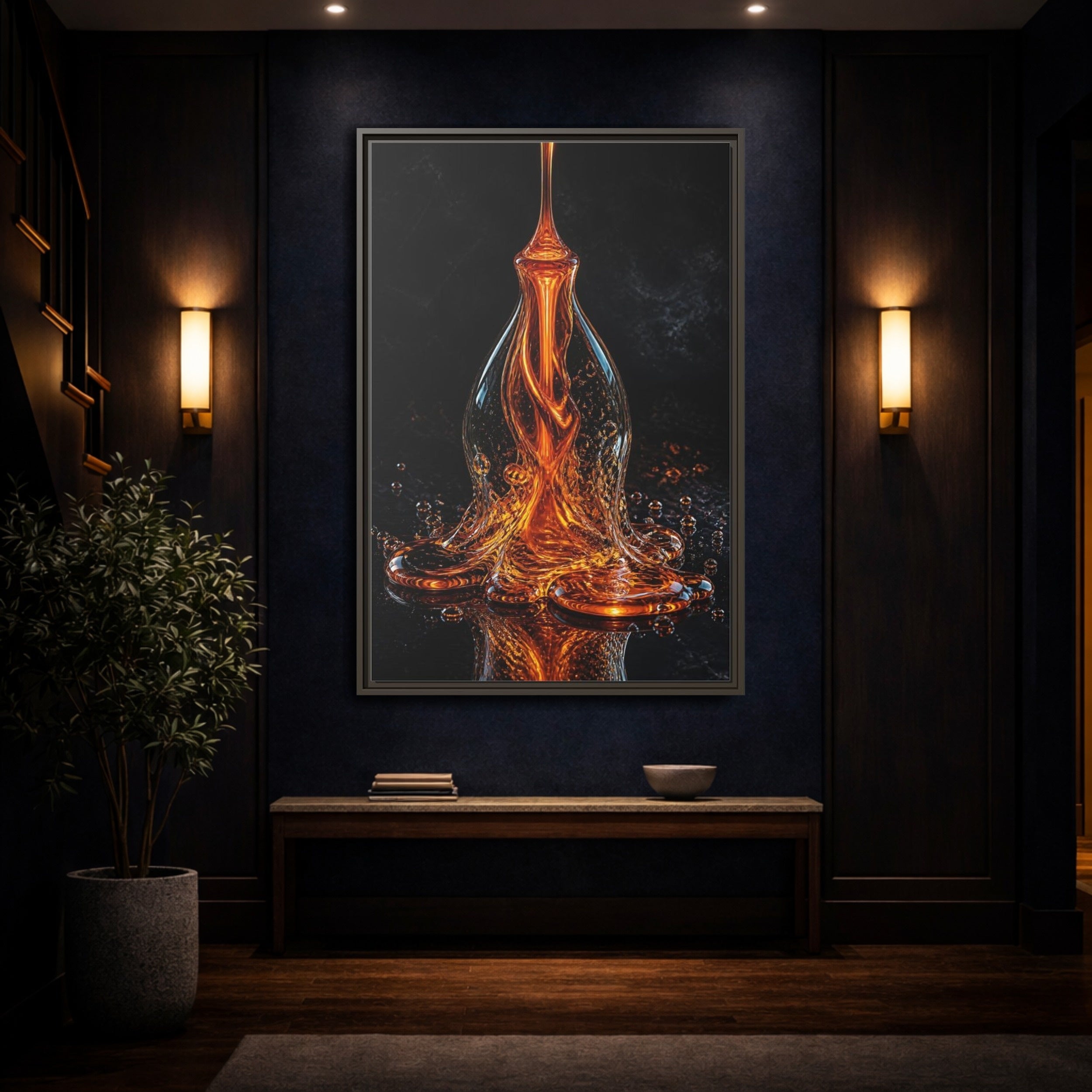 Mockup 4. Abstract Molten Liquid Orange Molten Liquid shown as stretched canvas wall art
