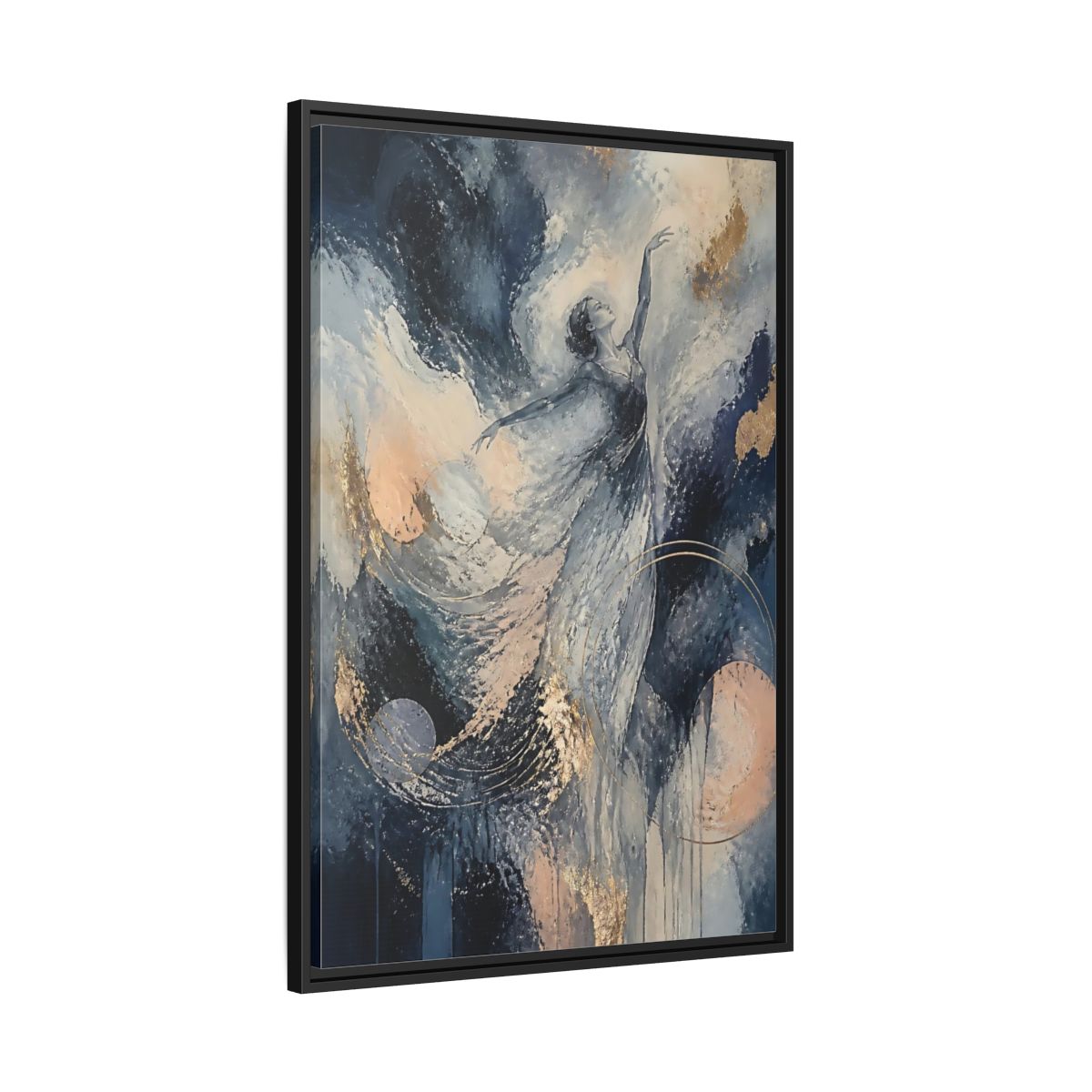 Side Mockup 13. Abstract Moonlit Dancer shown as framed canvas print