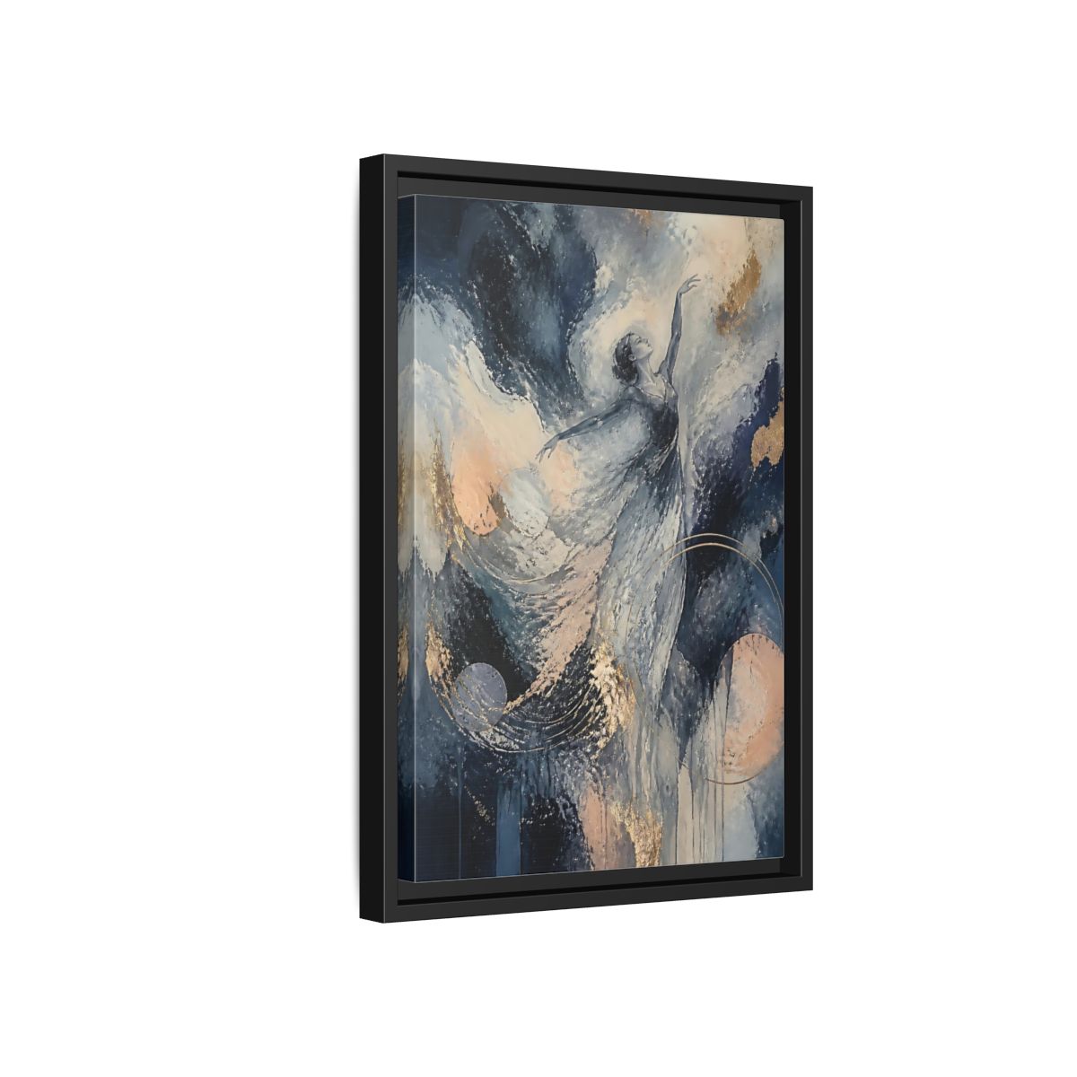 Side Mockup 6. Abstract Moonlit Dancer shown as framed canvas print