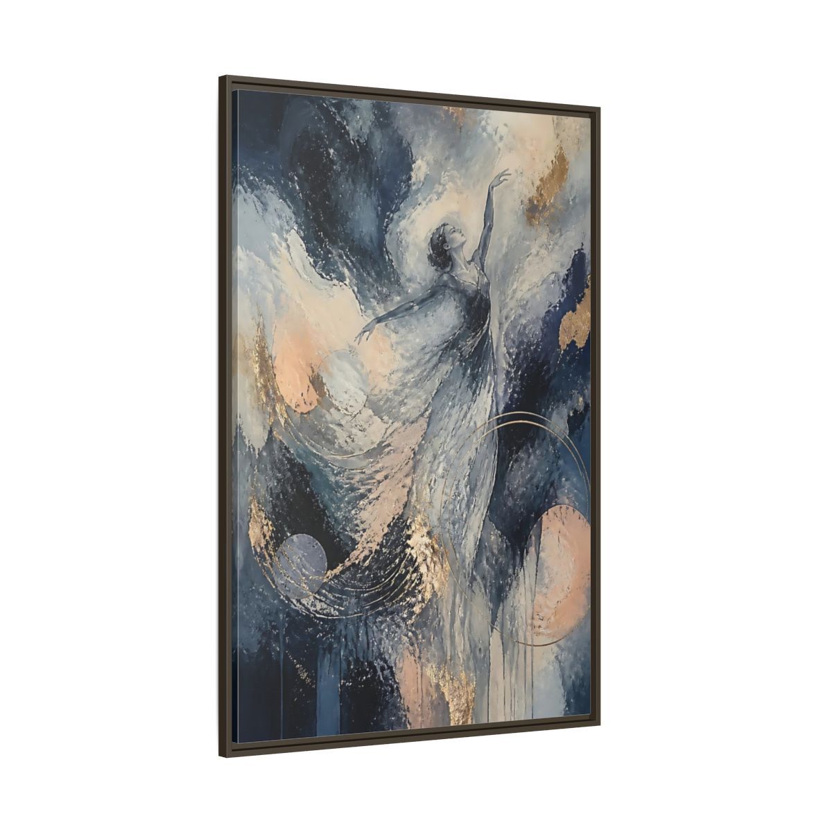 Side Mockup 8. Abstract Moonlit Dancer shown as framed canvas print