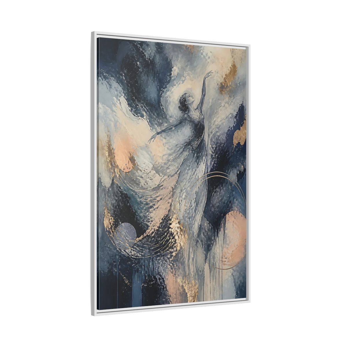 Side Mockup 7. Abstract Moonlit Dancer shown as framed canvas print