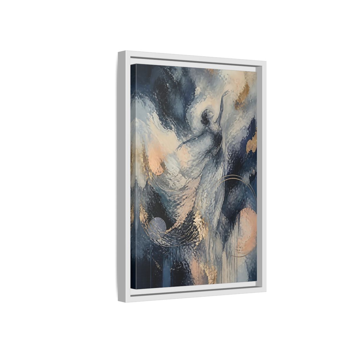 Side Mockup 4. Abstract Moonlit Dancer shown as framed canvas print