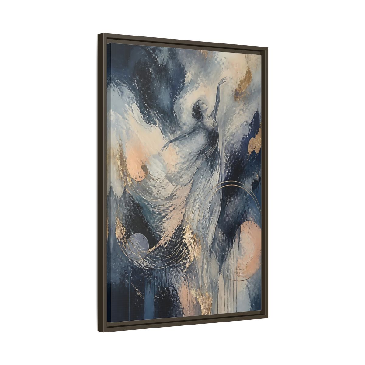Side Mockup 11. Abstract Moonlit Dancer shown as framed canvas print
