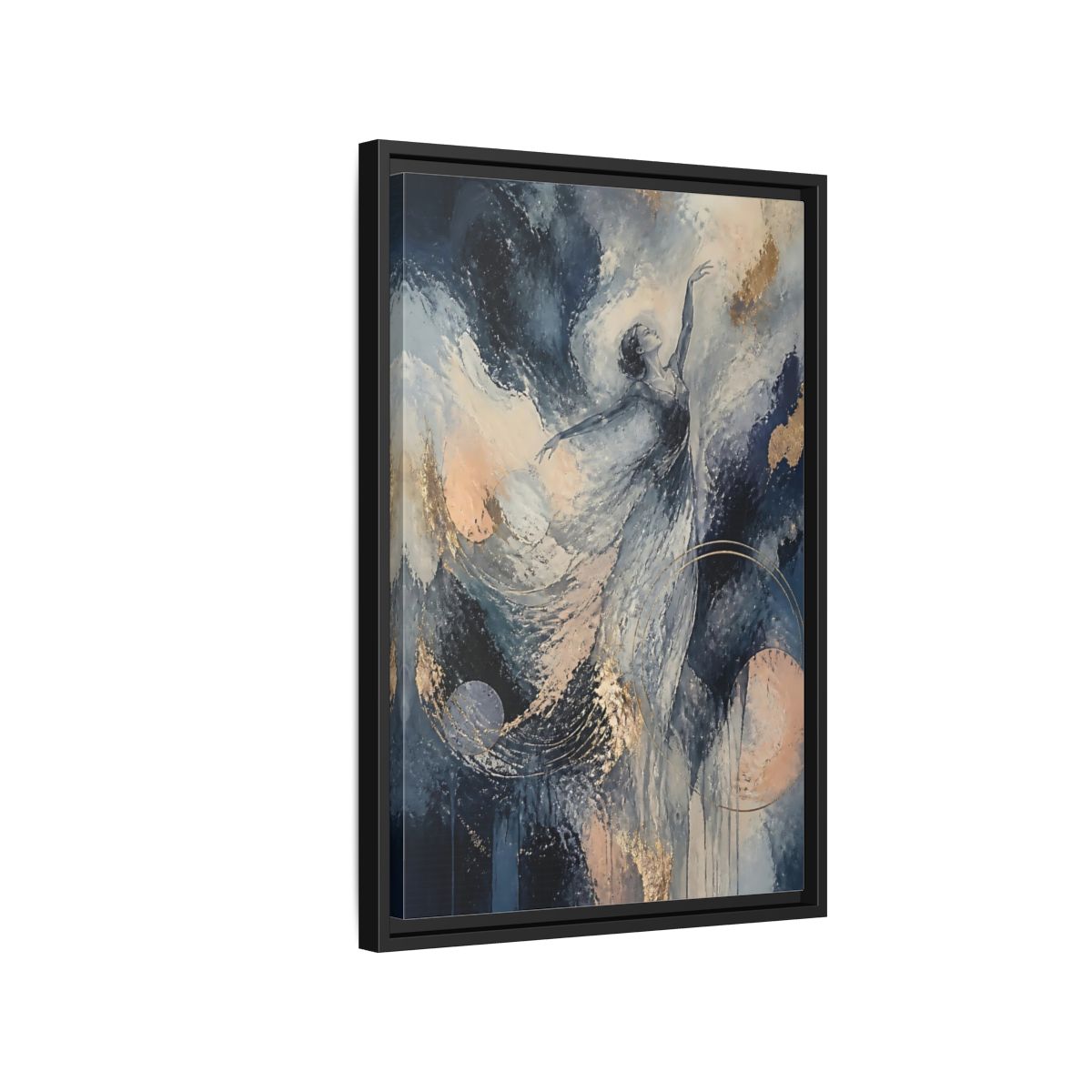 Side Mockup 3. Abstract Moonlit Dancer shown as framed canvas print