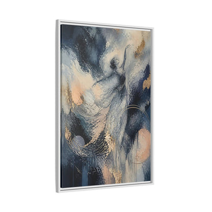 Side Mockup 9. Abstract Moonlit Dancer shown as framed canvas print