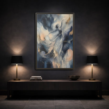 Mockup 3. Abstract Moonlit Dancer shown as framed canvas print