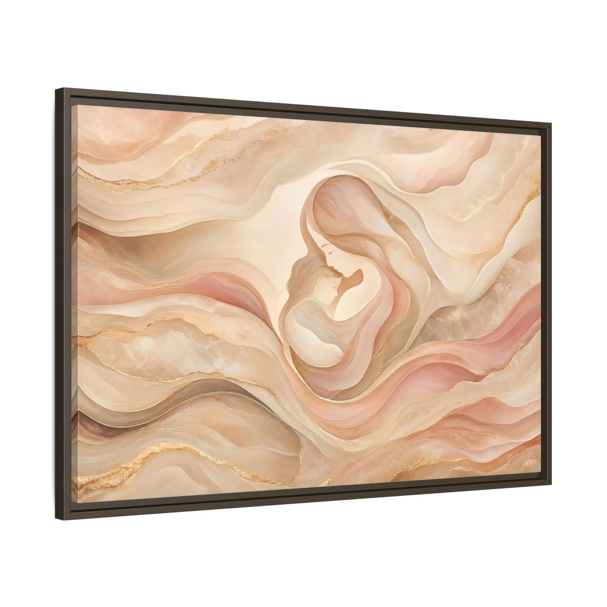 Main Mockup. Abstract Mother And Child Blush Gold Abstract shown as stretched canvas wall art