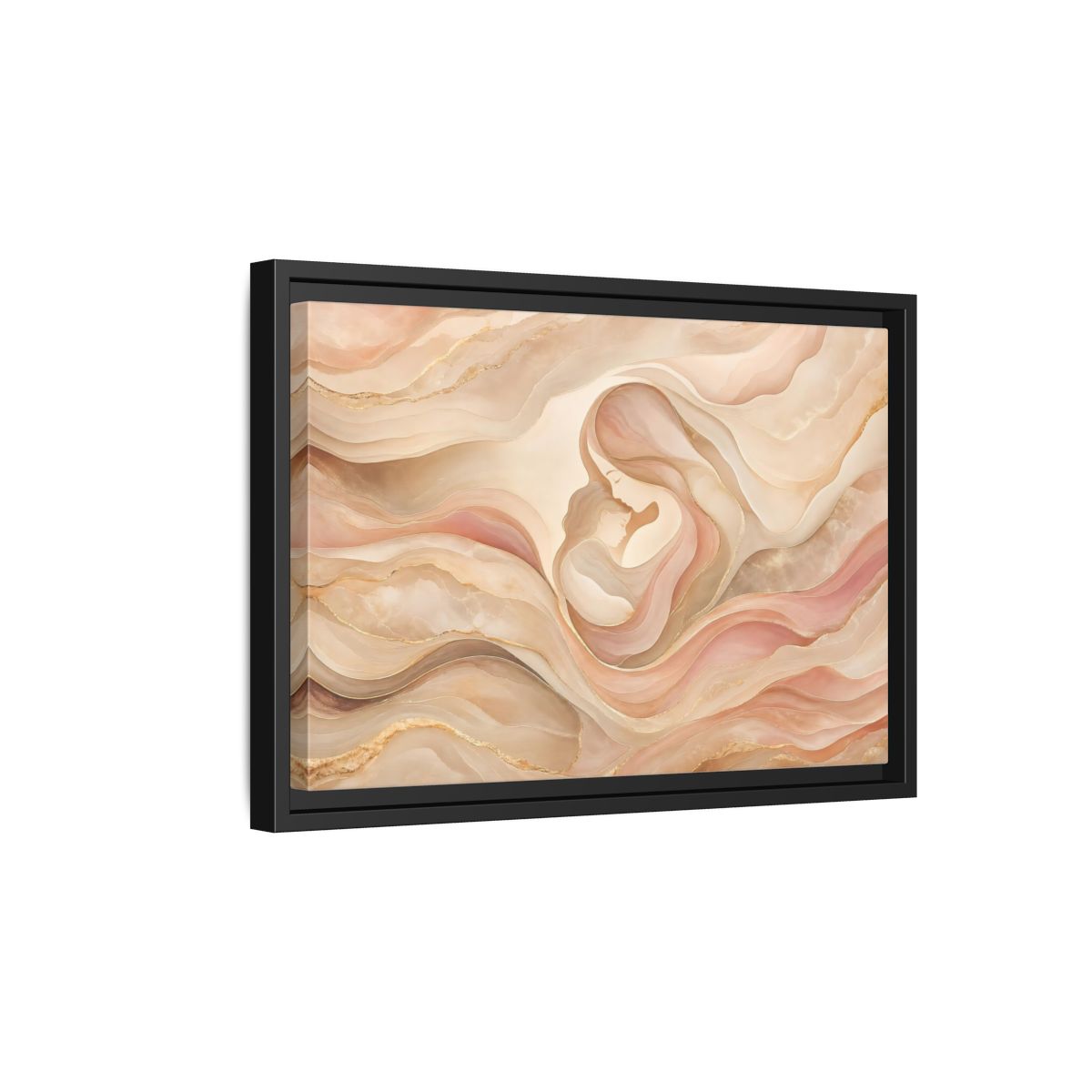 Side Mockup 6. Abstract Mother And Child Blush Gold Abstract shown as stretched canvas wall art