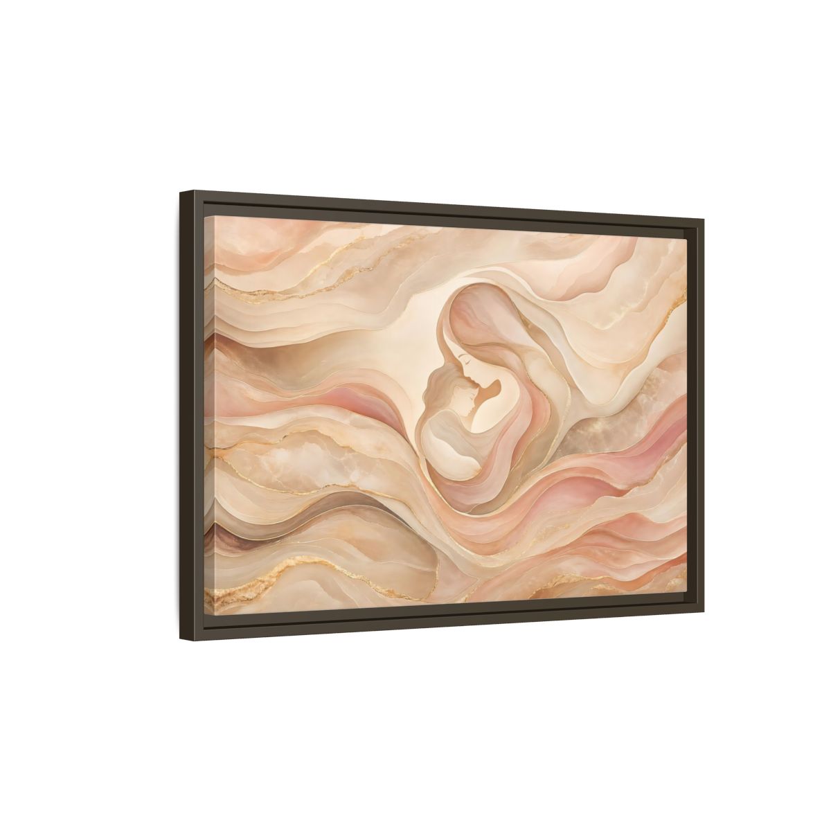 Side Mockup 2. Abstract Mother And Child Blush Gold Abstract shown as stretched canvas wall art