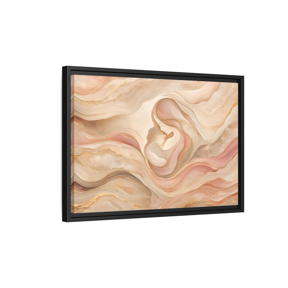 Side Mockup 3. Abstract Mother And Child Blush Gold Abstract shown as stretched canvas wall art