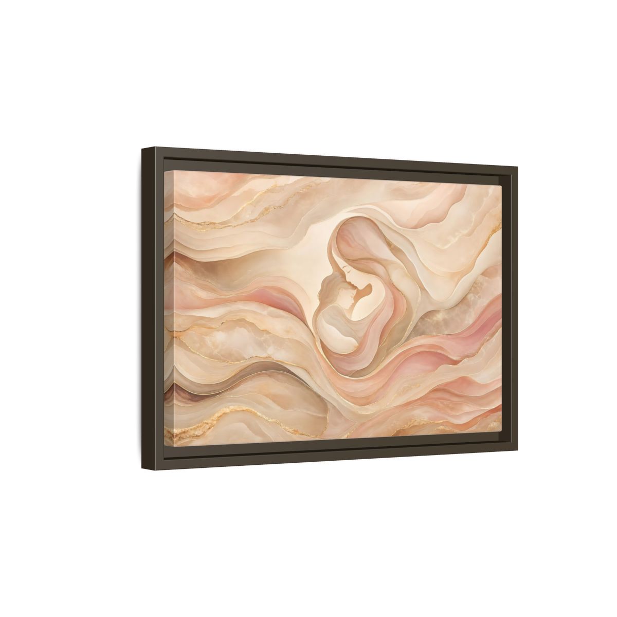 Side Mockup 5. Abstract Mother And Child Blush Gold Abstract shown as stretched canvas wall art
