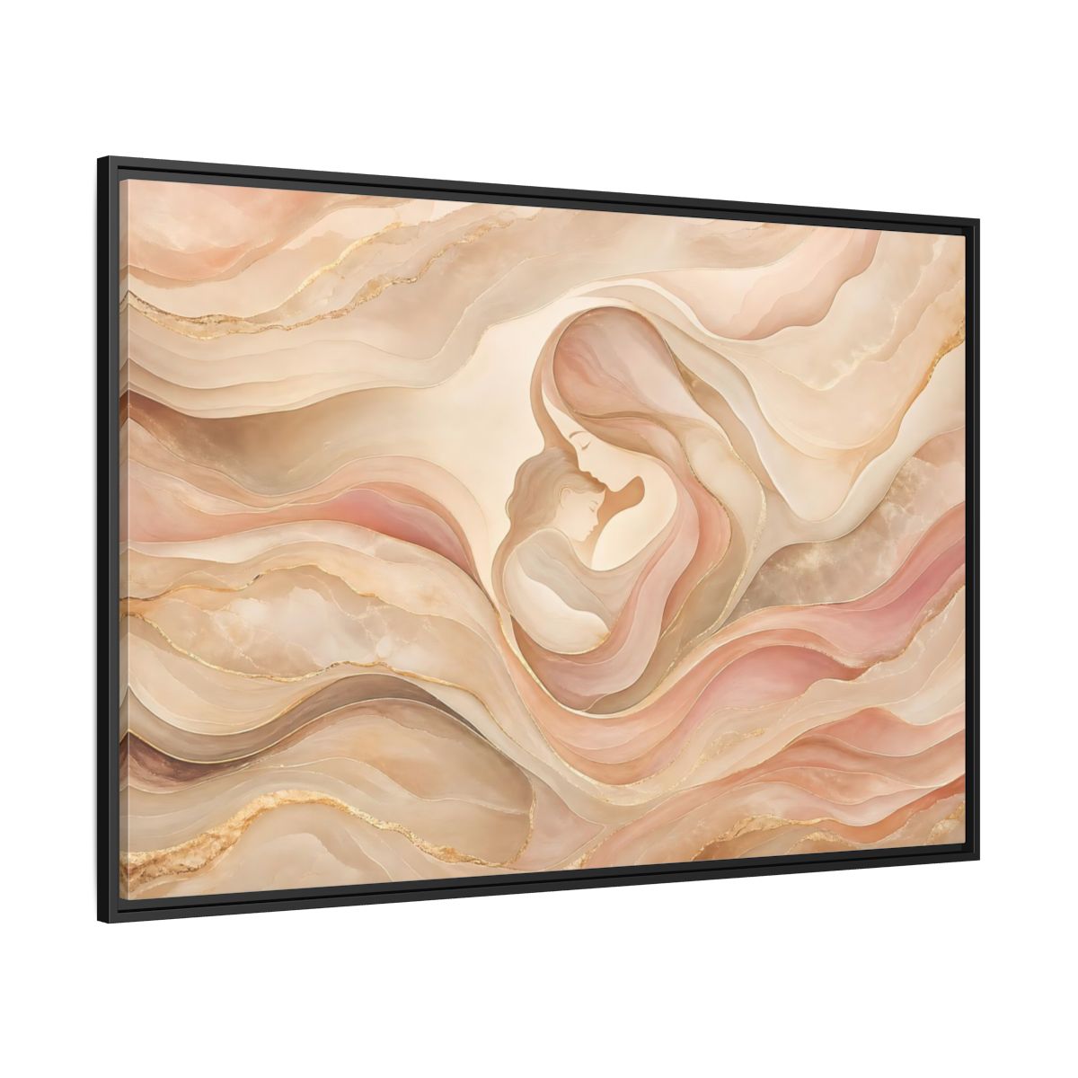Side Mockup 12. Abstract Mother And Child Blush Gold Abstract shown as stretched canvas wall art