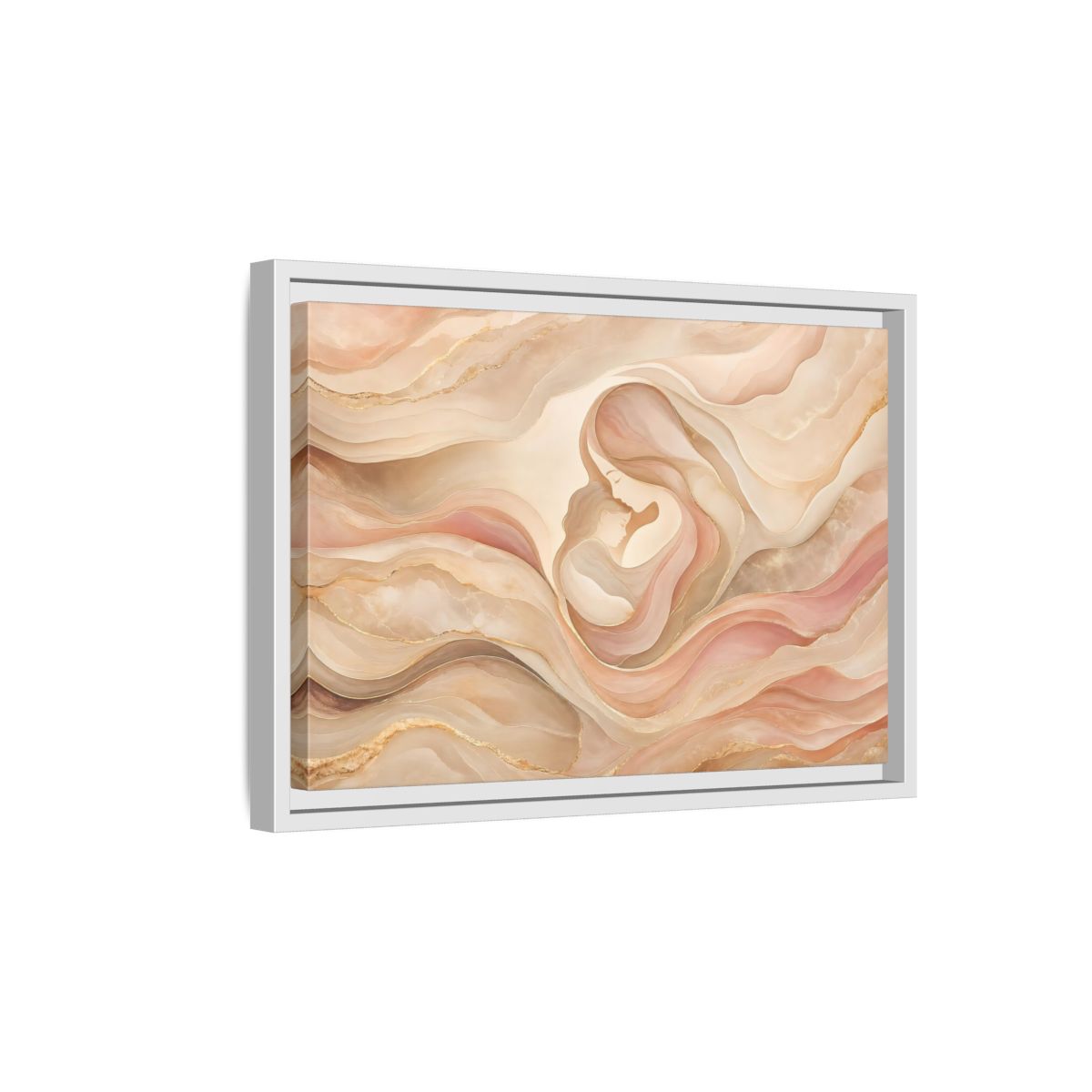 Side Mockup 4. Abstract Mother And Child Blush Gold Abstract shown as stretched canvas wall art