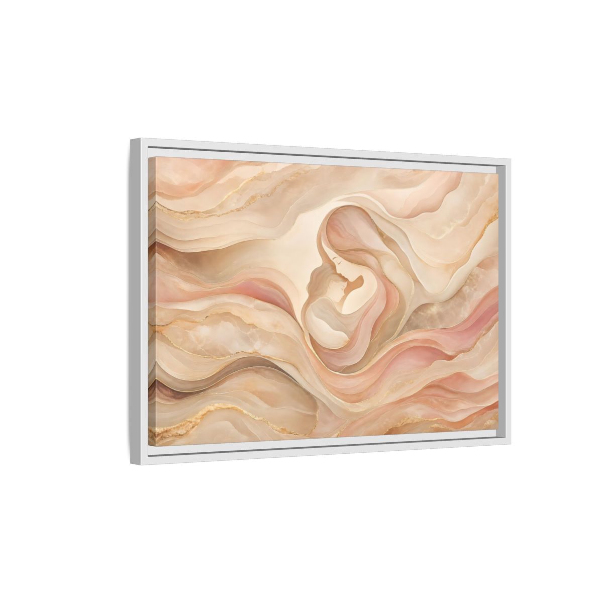 Side Mockup 1. Abstract Mother And Child Blush Gold Abstract shown as stretched canvas wall art