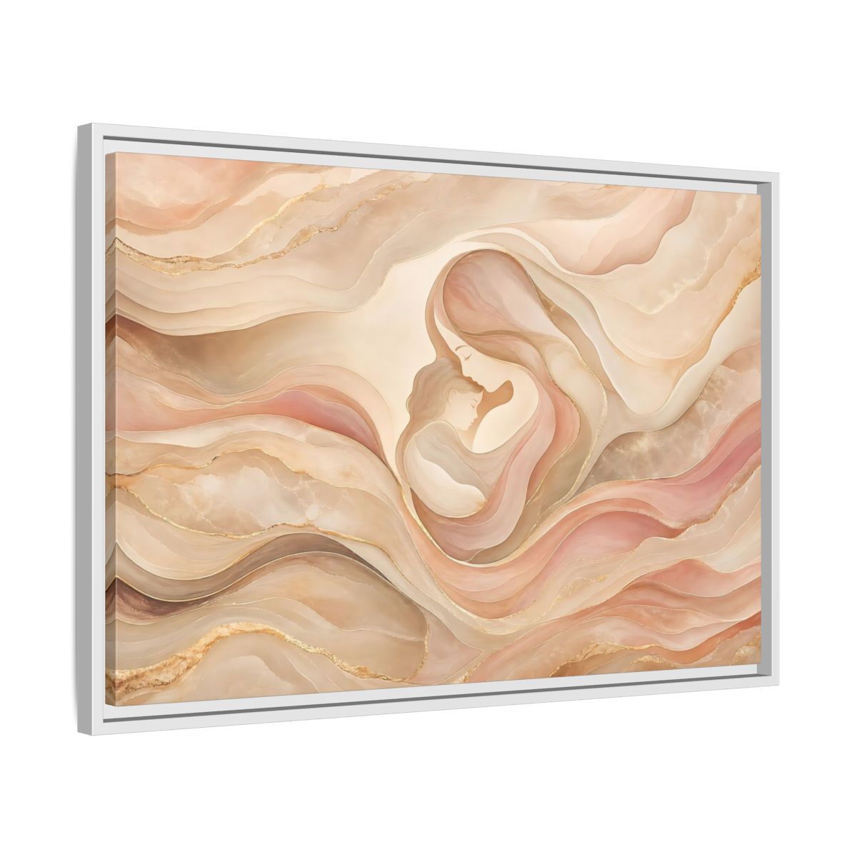 Side Mockup 10. Abstract Mother And Child Blush Gold Abstract shown as stretched canvas wall art
